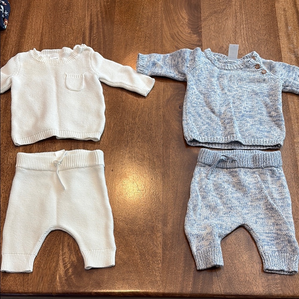 Baby Knit Sweater and Pants Set in White and Blue